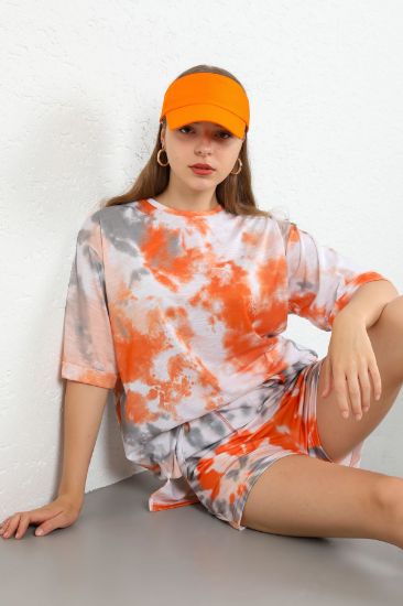 Picture of 2 Thread Knitting Material Short Size Comfortable Kalıp Batik Patterned Woman Short Orange