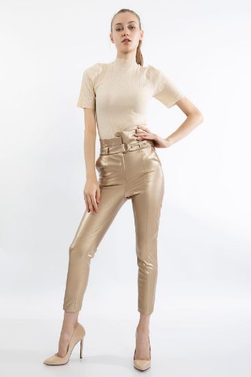 Picture of 21K010 001 21 High Waist Belted Leather Trousers Altın