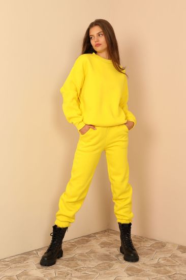 Picture of 3 Thread Material Long Maxi Size Comfortable Kalıp trotter Elastic Woman Trousers Yellow