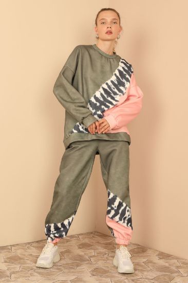 Picture of 3 Thread Material Long Maxi Sleeve Oversize Loose Zebra Pattern Woman Suit Khaki