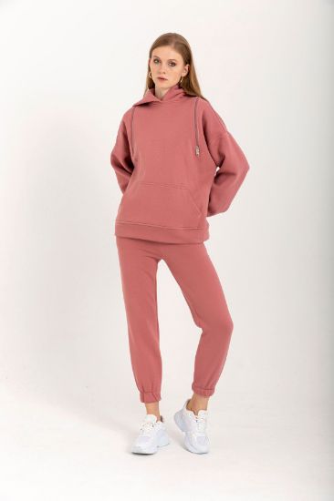 Picture of 3 Thread Knitting Material Basen Six Size Zipper Detailed Woman Sweatshirt Rose Kurusu