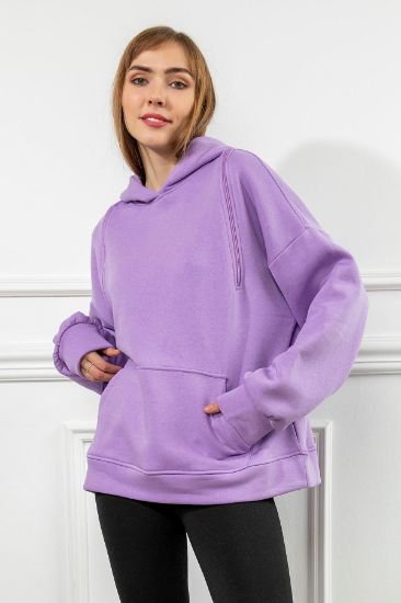 Picture of 3 Thread Knitting Material Basen Six Size Zipper Detailed Woman Sweatshirt Lilac