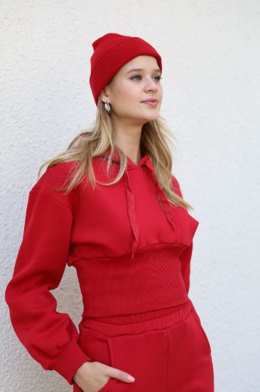 Picture of 3 Thread Knitting Material Skinny Kalıp waist Korsajlı Woman Sweatshirt Red