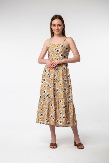 Picture of Aerobin Empirme Material İp Strap Tam Kalıp flower Patterned Woman Dress Mustard Mustard Yellow