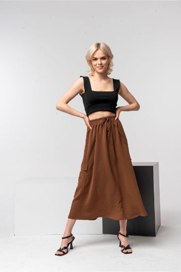 Picture of Aerobin Material Midi Size Loose Kalıp Woman Skirt Brown