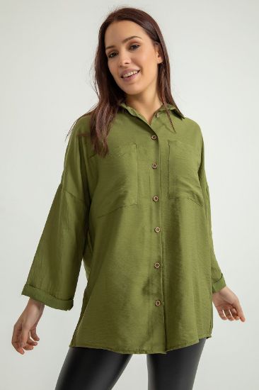 Picture of Aerobin Material Long Maxi Sleeve Basen Six Size Oversize Loose Woman Shirt Khaki