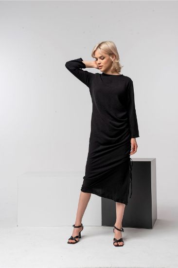 Picture of Aerobin Material Long Maxi Sleeved Büzgü Detail Woman Dress Black