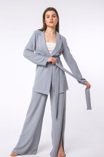 Picture of Aerobin Material Long Maxi Sleeved Comfortable Kalıp Front Belted Woman Jacket Grey