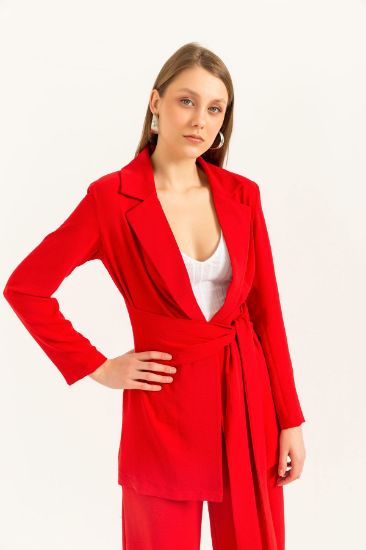 Picture of Aerobin Material Long Maxi Sleeved Comfortable Kalıp Front Belted Woman Jacket Red