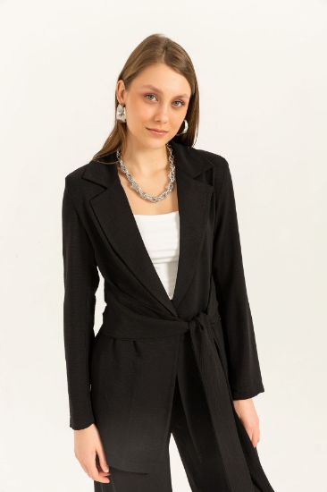 Picture of Aerobin Material Long Maxi Sleeved Comfortable Kalıp Front Belted Woman Jacket Black