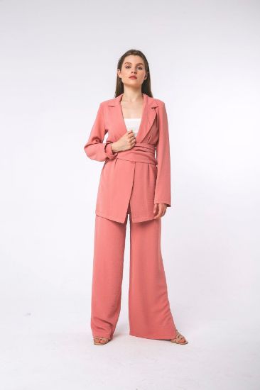 Picture of Aerobin Material Long Maxi Sleeved Comfortable Kalıp Front Belted Woman Jacket Salmon