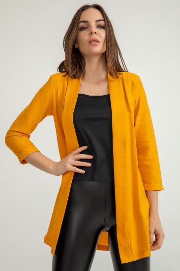 Picture of Aerobin Material Long Maxi Sleeved Shawl Neck Comfortable Kalıp Woman Jacket Mustard Mustard Yellow