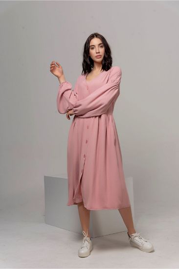 Picture of Aerobin Material V Neck&#x20; Oversize Loose Assmmetrical Asymmetrical Woman Dress Powder