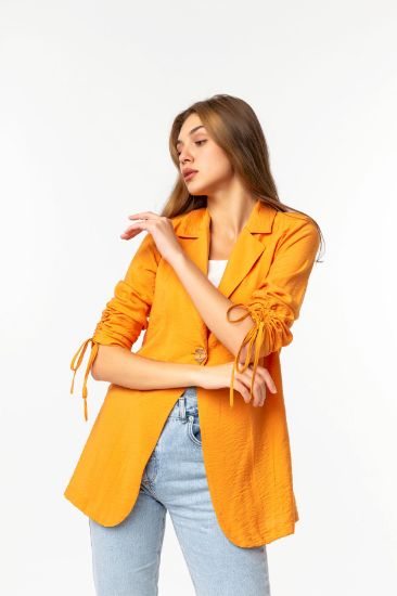 Picture of Aerobin Material Neck Basen Size Comfortable Kalıp Asansör Sleeved Woman Jacket Orange