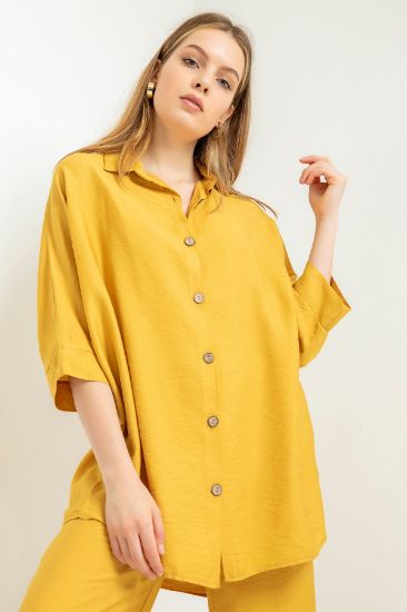 Picture of Aerobin Material Half Sleeve Basen Six Size Oversize Loose Woman Shirt Mustard Mustard Yellow