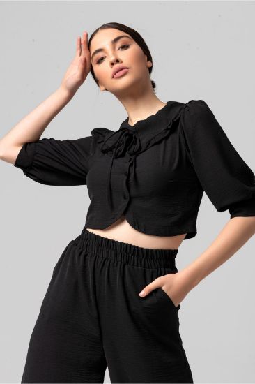 Picture of Aerobin Material Half Sleeve&#x20; Bebe Yakalı Woman Blouse Black