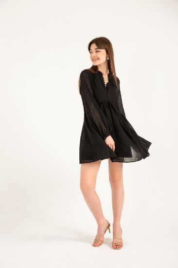 Picture of Aerobin Chiffon Material tippet Neck Comfortable Kalıp Woman Dress Black