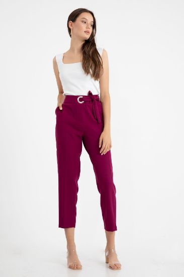 Picture of Atlas Material 3 4 Size Kuşgözü Detailed Woman Trousers Bordeux Maroon