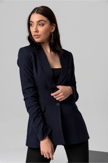 Picture of Atlas Material&#x20; Basen Size Classical Shirred Sleeve Woman Jacket Navy Navy Blue