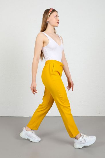Picture of Atlas Material Waist Lastik Couple with pockets Woman Trousers Mustard Mustard Yellow