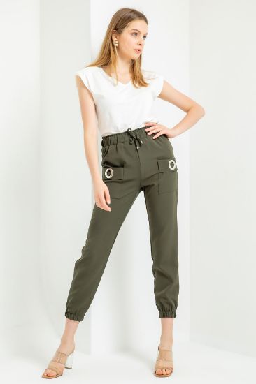 Picture of Atlas Material Bilek Size waist Elastic Jogger Woman Trousers Khaki