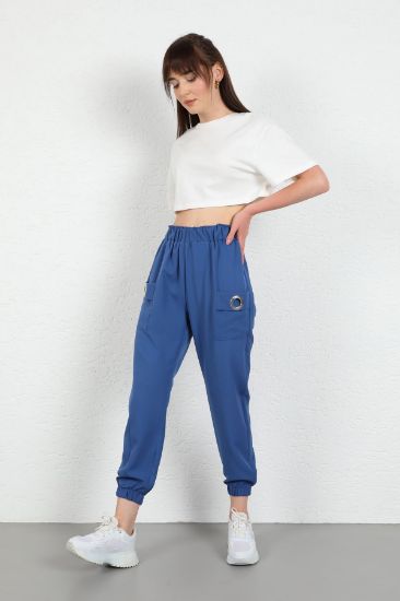 Picture of Atlas Material Bilek Size waist Elastic Jogger Woman Trousers Indigo Blue indigo