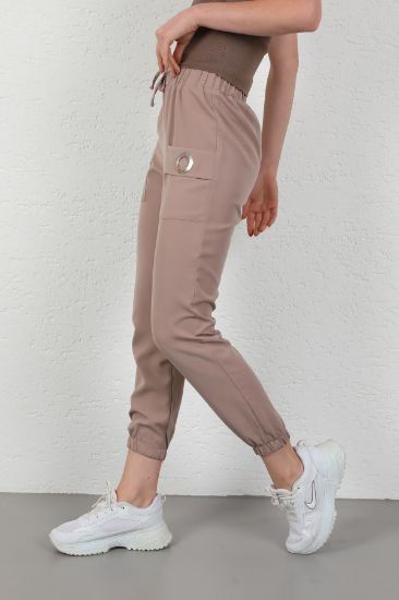 Picture of Atlas Material Bilek Size waist Elastic Jogger Woman Trousers Mink