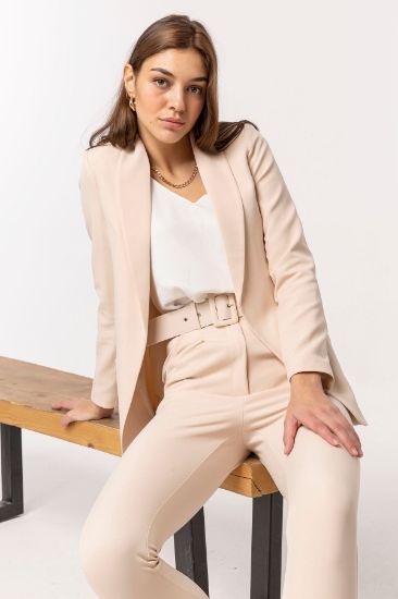 Picture of Atlas Material Bilek Size Belted Woman Trousers Beige