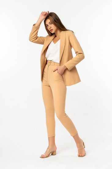 Picture of Atlas Material Bilek Size Belted Woman Trousers Tan