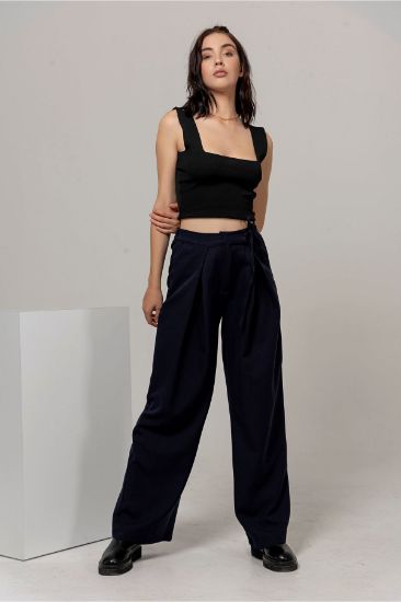 Picture of Atlas Material Loose Kalıp Large Trotter Woman Trousers Navy Navy Blue