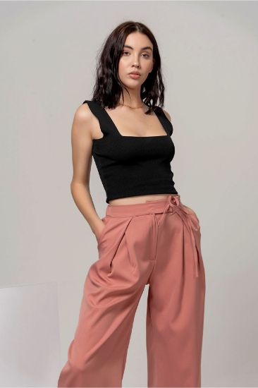 Picture of Atlas Material Loose Kalıp Large Trotter Woman Trousers Powder