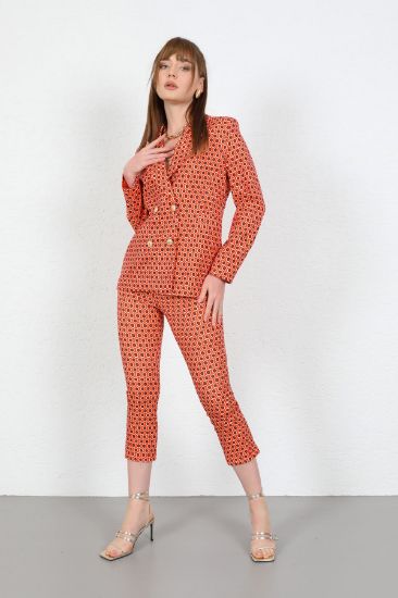 Picture of Atlas Material Geometric Pattern Tam Kalıp Woman Trousers Orange