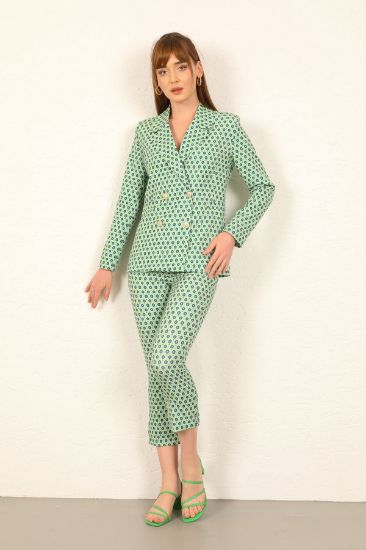 Picture of Atlas Material Geometric Pattern Tam Kalıp Woman Trousers Green
