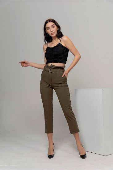 Picture of Atlas Material Classical Yüksel Waist Woman Trousers Khaki