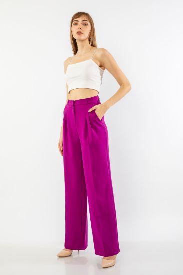 Picture of Atlas Material Long Size Loose Kalıp palazzo Woman Trousers Purple