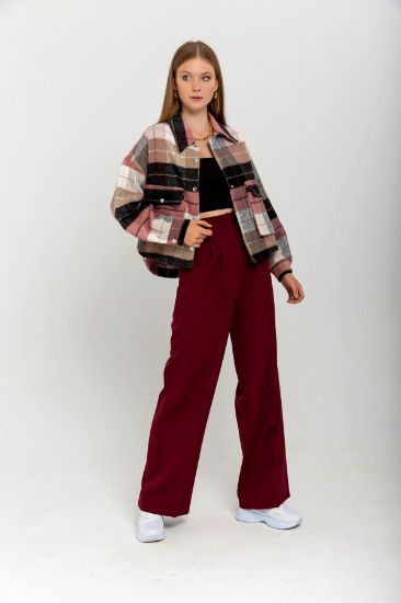 Picture of Atlas Material Long Maxi Size Loose Kalıp palazzo Woman Trousers Bordeux Maroon