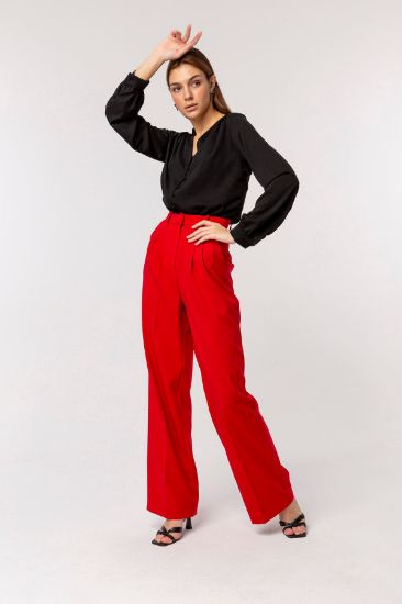 Picture of Atlas Material Long Maxi Size Loose Kalıp palazzo Woman Trousers Red