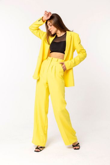 Picture of Atlas Material Long Maxi Size Loose Kalıp palazzo Woman Trousers Yellow