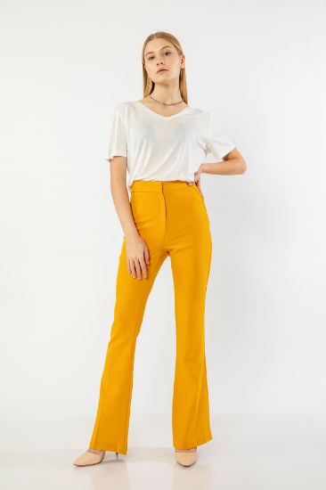 Picture of Atlas Material Long Maxi Size Flare Trotter Woman Trousers Mustard Mustard Yellow