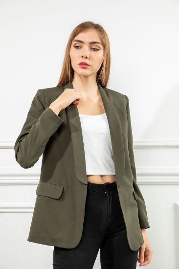 Picture of Atlas Material Long Maxi Sleeve Shawl Neck Basen Size Blazer Woman Jacket Khaki