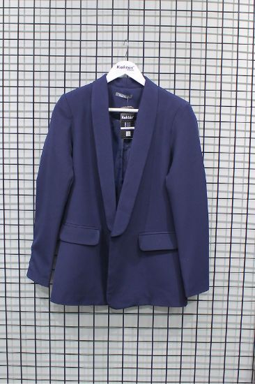 Picture of Atlas Material Long Maxi Sleeve Shawl Neck Basen Size Blazer Woman Jacket Navy Navy Blue