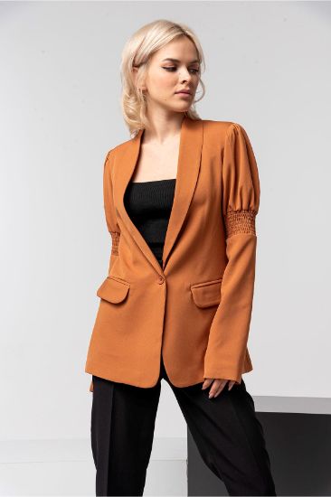 Picture of Atlas Material Long Maxi Sleeved Basen Size Classical Gipeli Woman Jacket Cinnamon
