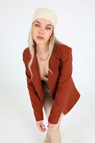 Picture of Atlas Material Long Maxi Sleeved Loose Kalıp Woman palazzo Jacket Brown