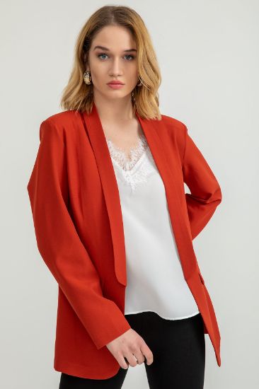Picture of Atlas Material Long Maxi Sleeved Shawl Neck Basen Size Blazer Woman Jacket Terra Cotta Tile