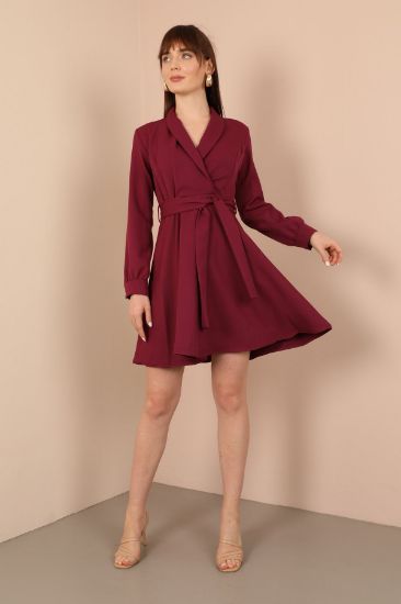 Picture of Atlas Material Long Maxi Sleeved Shawl Neck Double breasted Kapama Woman Dress Plum