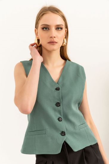 Picture of Atlas Material V Neck Short Size Buttoned Pocket Detailed Woman Waistcoat Cagla