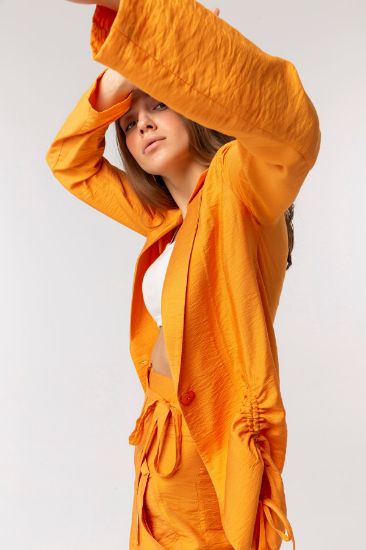 Picture of Bodrum Kalitesi Material Long Maxi Sleeved Tam Kalıp the sides Shirred Woman Jacket Orange