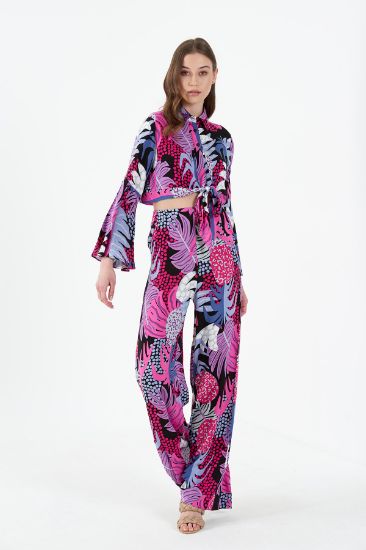 Picture of Loose Cut Patterned Viscose Trousers