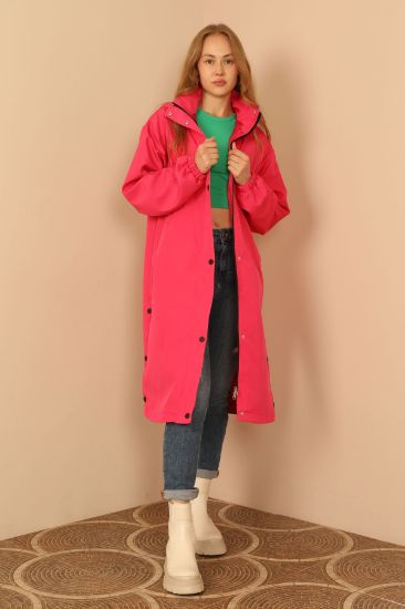 Picture of Bondig Material Long Maxi Hooded Woman Yağmurluk Fuchsia