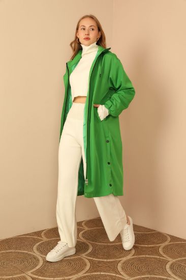 Picture of Bondig Material Long Maxi Hooded Woman Yağmurluk Green